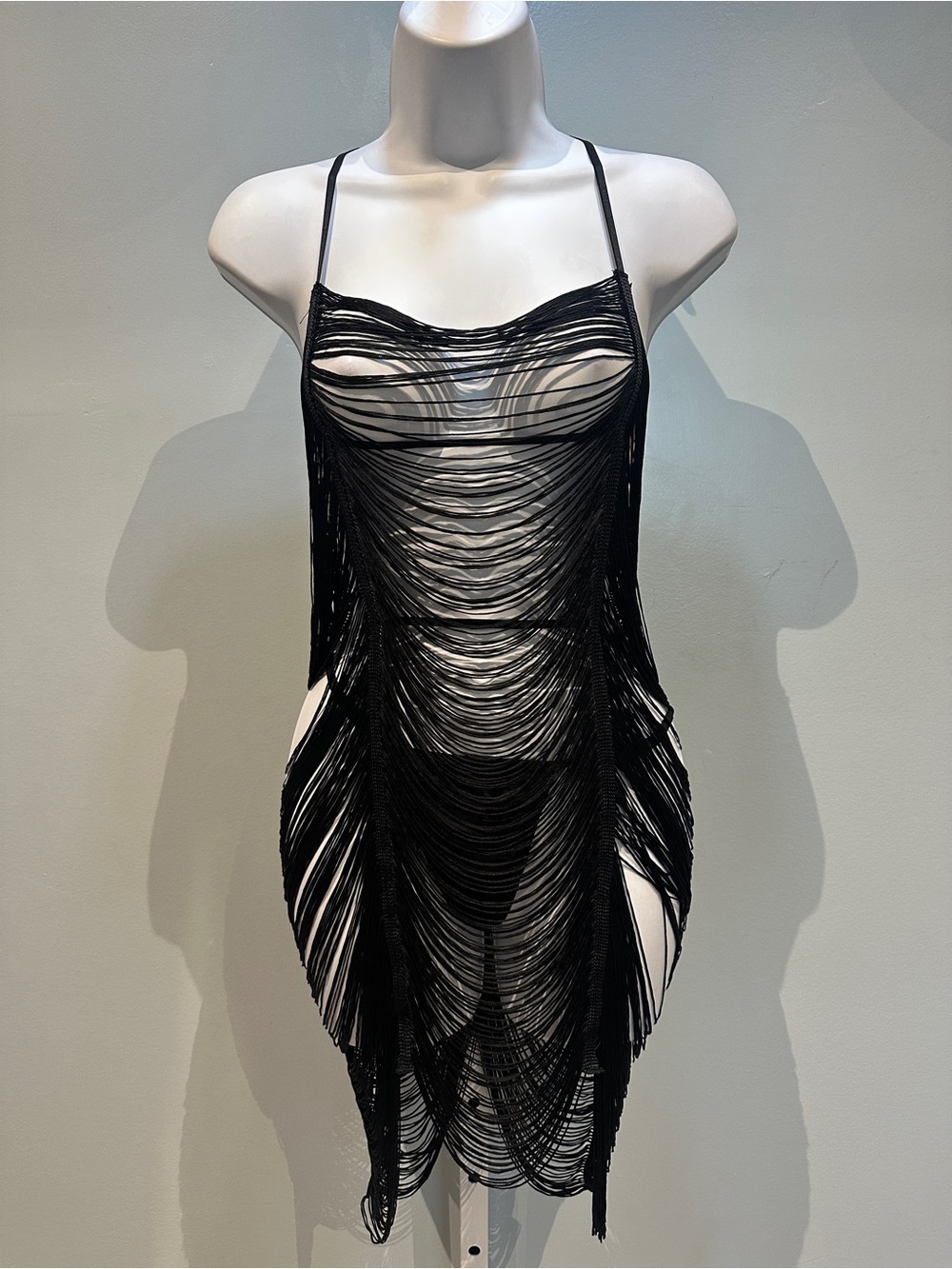 Yandy Black Fringe Dress G-String Lingerie Set Medium NWOT